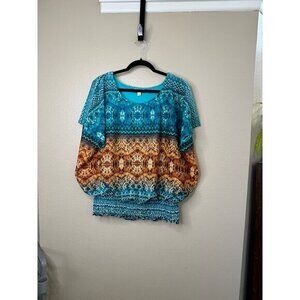 CB Women's Blue Blouse Size XL Short sleeve elastic‎ Polyester